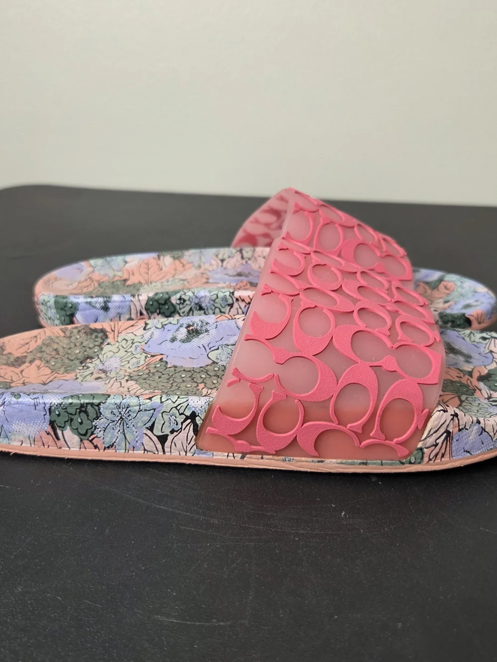 Coach Udele Sport Slide Floral Bottom Pink Rubber Upper